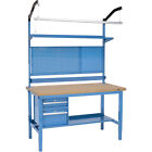 72"W x 30"D Workbench 1-3/4" Thick Shop Top Safety Edge Complete Bench Blue