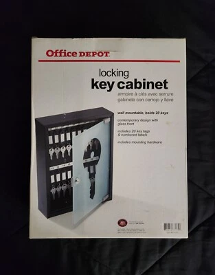 Office Depot Locking Key  Wall Mounted Cabinet Glass Front Design Holds 20 Keys - Image 1 of 4
