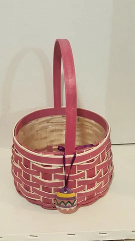 Longaberger Easter Basket Pink/Fushia with Liner and Ceramic Egg Hang Tag Cover
