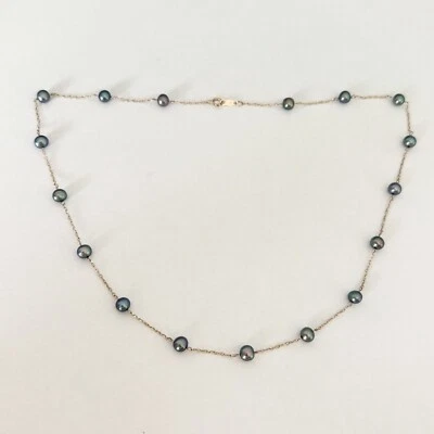 Collar Estación Perla Negra Genuina Oro Amarillo 10K 18" Foto 1 de 4