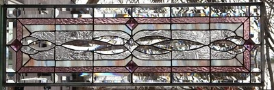 Stained Glass Transom window HANGING PANEL 34 1/4 X 11 3/4  incl hooks - Image 1 of 4
