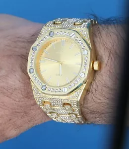 Herren Iced CZ Luxus Lünette & Band Hip Hop GP Uhren Carlo Uhr - Bild 1 von 7