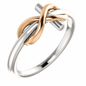 Infinity-Inspired Cross Ring In 14K White & Rose Gold - Picture 1 of 5