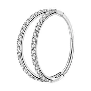 16G Double Hoop Nose Ring Surgical Steel Hinged Septum Clicker CZ Earring Hoops - Picture 1 of 9