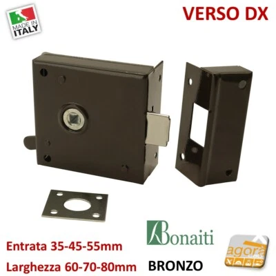 Serratura da applicare porte antiche BONAITI art.189 portoncino L60-70-80 bronzo - Image 1 of 2