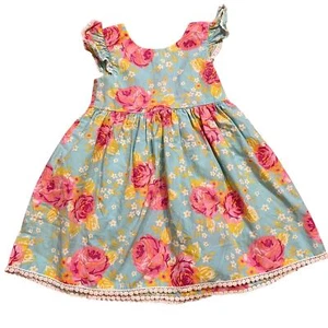 Kelly’s Kids Floral Dress Size 3 - 4 Aqua Pink Lace Boutique Summer Spring NWOT - Picture 1 of 4