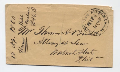 1860 Little Creek Landing DE stampless cover black CDS integral paid [S.3437] - Image 1 of 3
