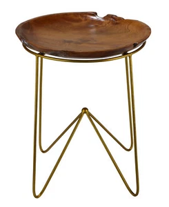 Bare Decor Paolo End Table with Teak Wood Top with Gold Finish Metal Legs - Picture 1 of 3
