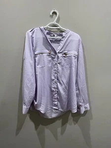 Camisa Top Blusa Para Mujer Calvin Klein Púrpura Pestaña Enrollable Con Botones MEDIANA - Imagen 1 de 8