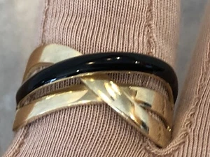 ETERNA GOLD BLACK ENAMEL & 14K YELLOW GOLD CROSSOVER RING, SIZE 10 (M4103G-23) - Picture 1 of 8