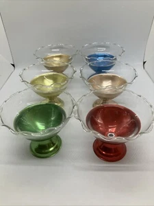 VINTAGE ALUMINUM/GLASS ICE CREAM/SHERBET DESSERT CUPS  Set Of 6 - Picture 1 of 6