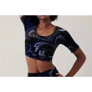 Athleta Exhilarate Velvet Crop Top A-C Agate Paisley Black Print Womens Medium M - Picture 1 of 9