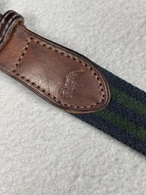 Cinto Polo Ralph Lauren Masculino 40 Verde Azul Marinho Listra Couro Lona Webbing RL67 - Imagem 1 de 4