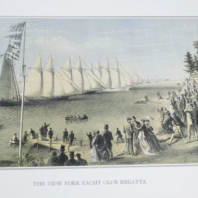 The New York Yacht Club Regatta Currier & Ives Impressão Antiga Livro de Corrida Placa Vela - Imagem 1 de 4