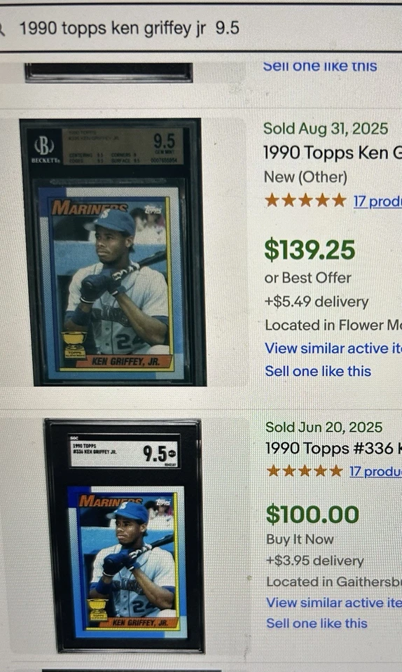 1990 Topps Ken Griffey Jr. #336 SGC 9.5 Gem как новый \ как новый+ - Изображение 1 из 3