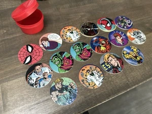 Vintage 1994 Marvel Spider-Man POGs (Set of 16) - Spidey, Venom, Etc. with Case! - Picture 1 of 2