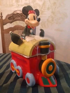 Disney Mickey Mouse Holiday Cookie Jar - Train Conductor Ceramic Collectible - Picture 1 of 7