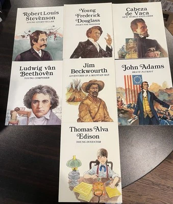 Easy Biographies Book Lot (7) Troll 1980s–90s – Edison, Douglass, Adams + More - Image 1 of 2