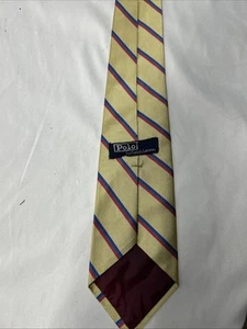 Vintage Polo Ralph Lauren Tie *All Silk* Yellow/Red/Blue Striped 57” *Hand Made* - Picture 1 of 10