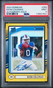 2024 Panini Donruss Keon Coleman #358 Autografo Oro 09/25 PSA 9 - Foto 1 di 2