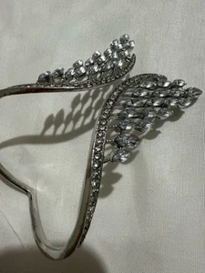 Elegant Silver Tone Crystal Leaf Cuff Bracelet – Rhinestone Statement Jewelry - Picture 1 of 4