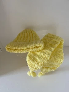 Baby Kinder Wintermütze und Schal Set handgestrickt gelb - Bild 1 von 3