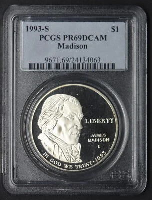 1993-S Silver $1 James Madison Commemorative PCGS PR69 DCAM ✪COINGIANTS✪ - Image 1 of 2
