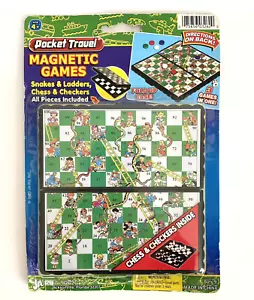 Pocket Travel Magnetic Games Snakes & Ladders Chess Checkers Fold Up Case - Picture 1 of 6