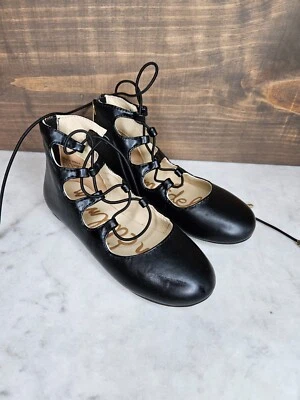 NUEVO CON ETIQUETAS Sam Edelman Felicia Stella Negro Imitación Cuero Encaje Ballet Pisos Niño 11 Foto 1 de 4
