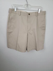Brooks Brothers "346" Shorts Mens Sz W34 Khaki 100% Cotton Chino Flat Front A16 - Picture 1 of 7