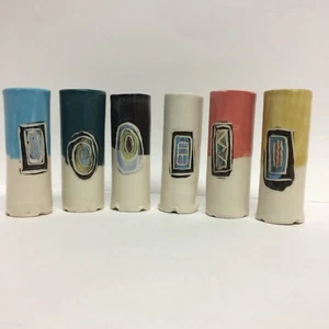 Shot Glasses - Set of 6 - Hand Made, Hand Painted Unique - Approx. 4" x 1.5" - Foto 1 di 9