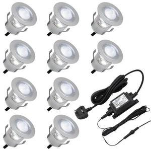 IP68 Outdoor LED Decking Lights 30mm Round Cool White 5W 6500K 10 Kit DEC10CW  - Picture 1 of 11