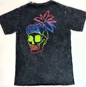 Camiseta LADRFIT Aloha Gráfica Calavera Look Vintage Lavado Ácido Negra Manga Corta Unisex - Imagen 1 de 5