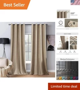 Thermal Insulated Room Darkening Velvet Panels - Set of 2 Grommet Curtains - Picture 1 of 9