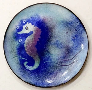 SEAHORSE Vintage ENAMEL ON COPPER Enameled MODERNIST ABSTRACT MCM Dish / Jeri - Picture 1 of 4