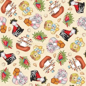 Bazooples Pirates Nursery - Jungle Animal Toss Cotton Fabric By The Yard - Picture 1 of 4