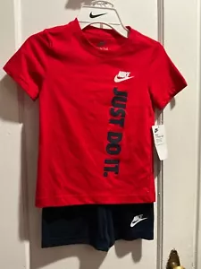 Nike Boys Sporty Logo Just Do it T-Shirt & Shorts Outfit Set Blue/Red Sz 6 NWT - Picture 1 of 4