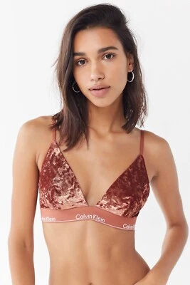 Sujetador Bralette Triángulo Terciopelo Calvin Klein Marrón Cobre Talla Grande Minorista 38$ Foto 1 de 2