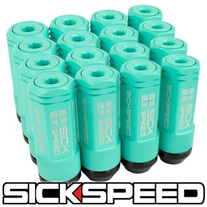 SICKSPEED 16PC MINT GREEN CAPPED ALUMINUM EXTENDED 50MM 3 PC LUG NUTS 1/2X20 L30 - Picture 1 of 1