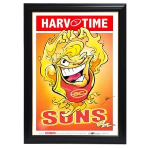 Gold Coast Suns, Mascot Harv Time Print Framed - Picture 1 of 1