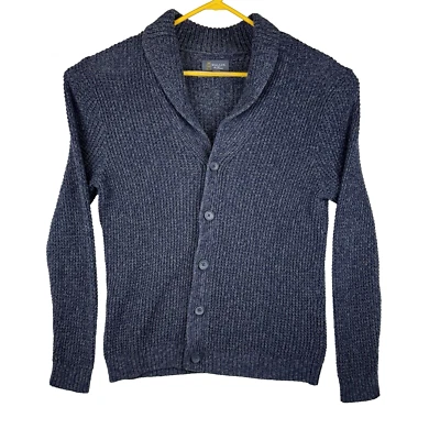 Wallin & Bros Small Shawl Collar Button-up Cardigan Navy Blue Chunky Knit - Image 1 of 4