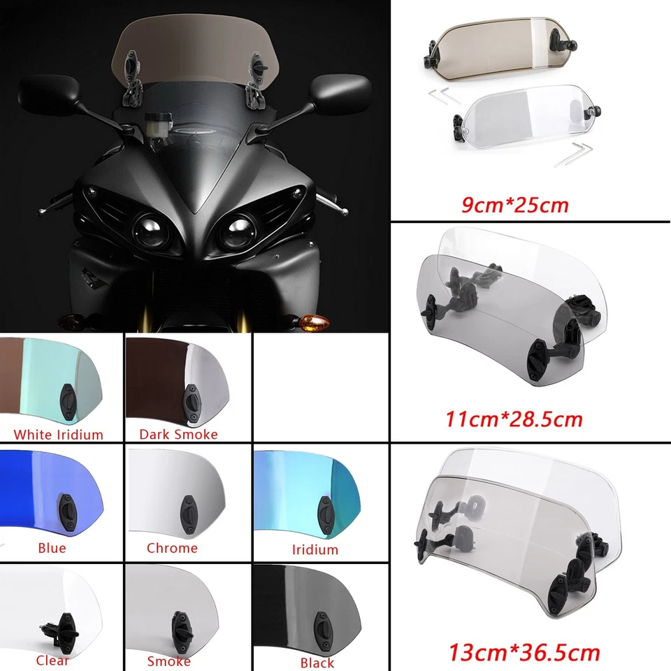 Motorcycle Adjustable Clip On Windshield Extension Spoiler Wind Deflector - Image 1 of 4