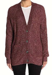 WOMENS L ABOUND V-NECK BUTTON DOWN RELAXED FIT COZY KNIT CARDIGAN SWEATER, RED - Bild 1 von 6