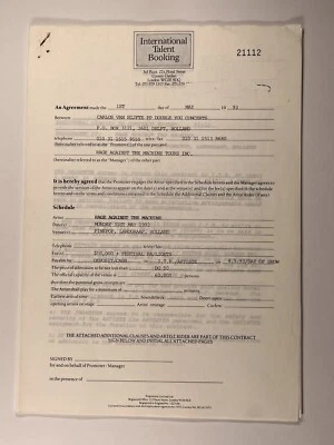 Rage Against The Machine Contract Original Office Copy Mojo Concerts May 1993 - Image 1 of 4