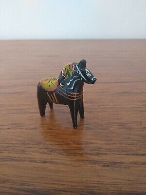 Miniature Swedish Dala Horse Rare 4 X 4cms Original Black • 39.24€