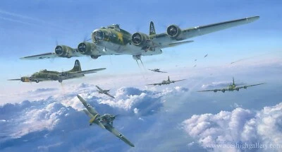 Schweinfurt the Second Mission by Robert Taylor  art print signed by B-17 Pilots - Image 1 of 2