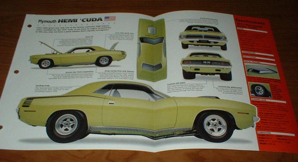 Plymouth Hemi Cuda 1970 Original Imp Folleto Especificaciones 71 NHRA Custom Baracuda Foto 1 de 1