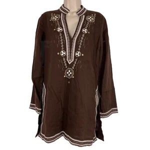 Old Navy Swimsuit Cover Women's Small Perfect Fit Tunic Shift 100% Linen Brown - Picture 1 of 13