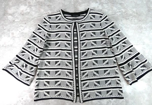 Suéter Ming Wang Mujer Mediano Negro Blanco Cárdigan Campana Manga 3/4 - Imagen 1 de 12