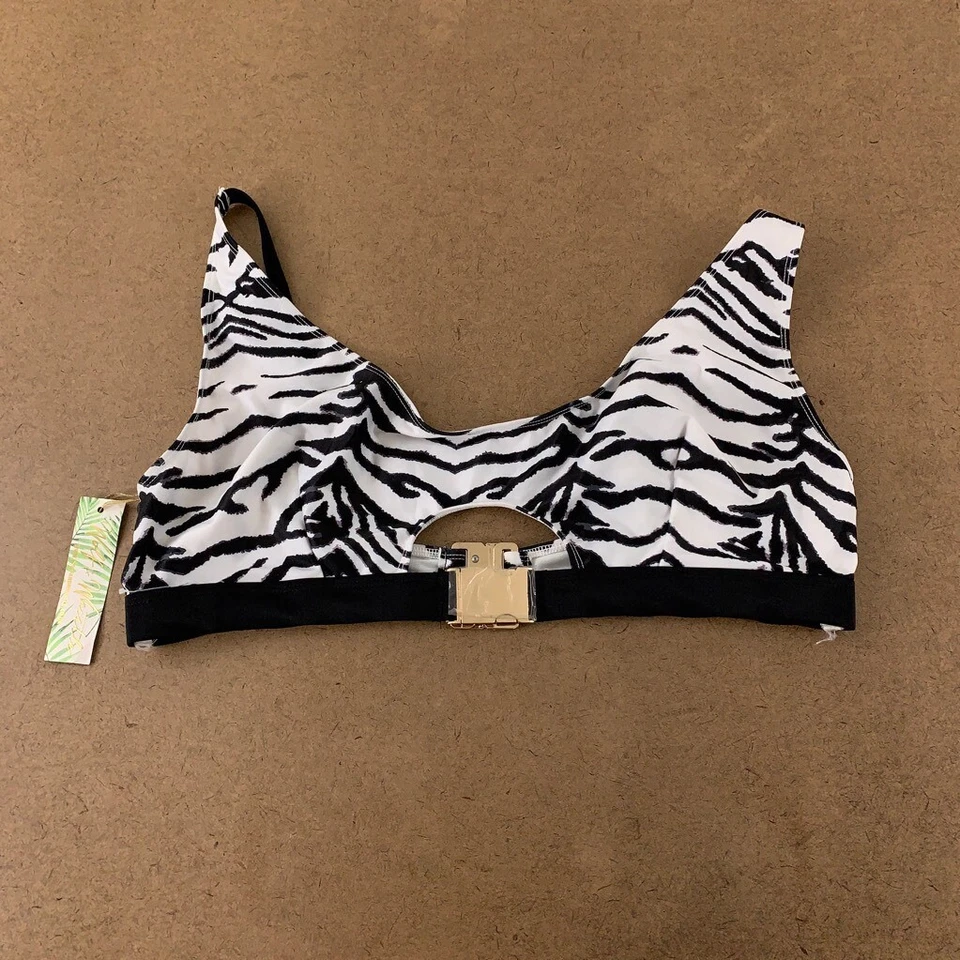 Nuevo top de natación de bikini Wolf & Whistle para mujer negro cebra elástico cuello redondo 16 Foto 1 de 4